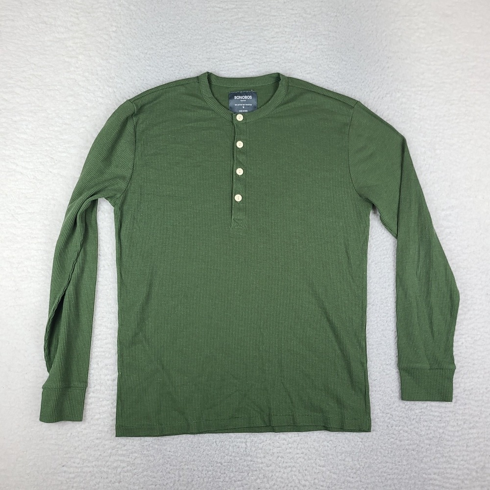 Bonobos Henley Sweatshirt Mens Medium Olive Green Slim Fit Thermal Long Sleeve